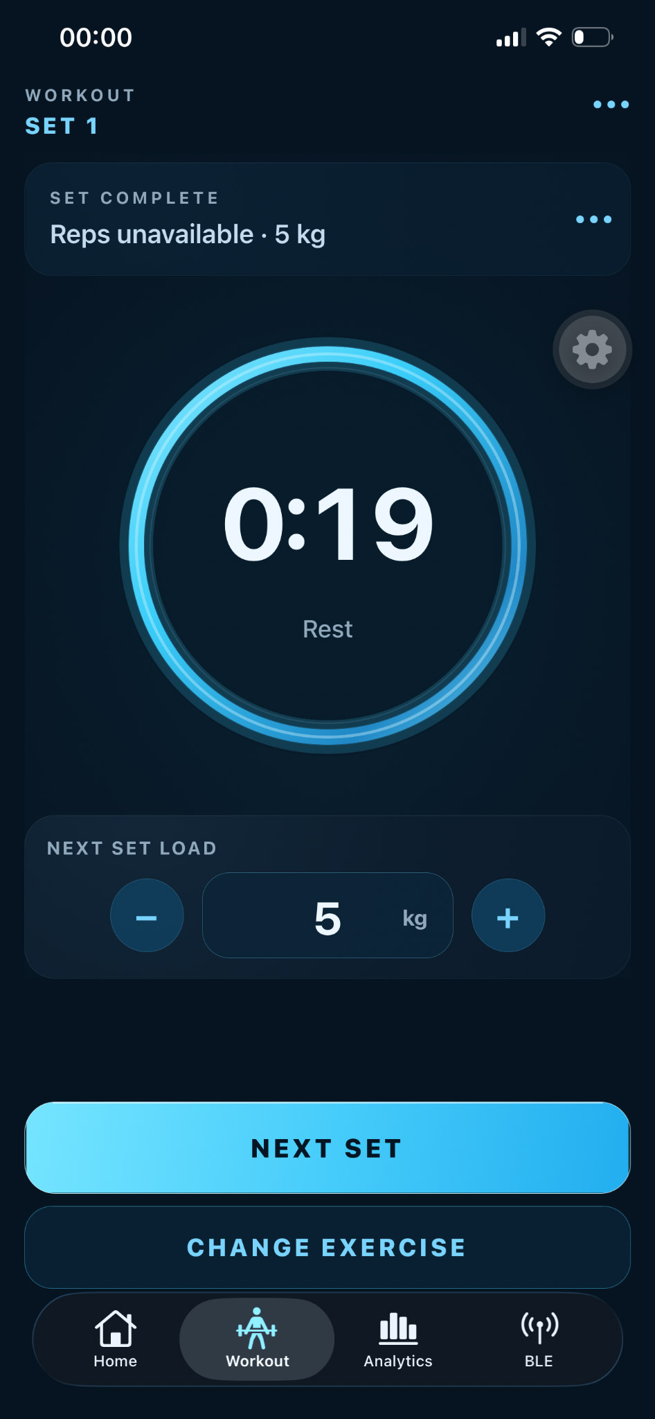 ARSAD app rest timer and next set screen